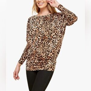 Flowy and Comfort Draped Long Sleeve Batwing Dolman -leopard